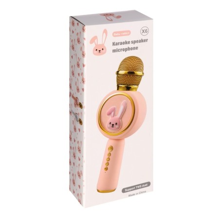 Portable karaoke microphone, 5 watts, 1200 mAh, LED, pink-golden-5