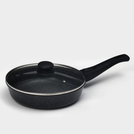 The frying pan “Elite”, d = 24 cm, plastic handle, glass cover, anti -stick coating, black color