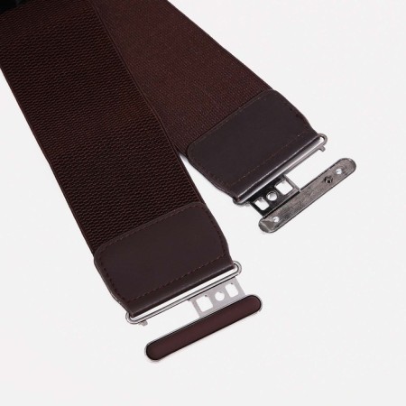 Women's belt, width 7.5 cm, elastic band, buckle metal, brown color-2