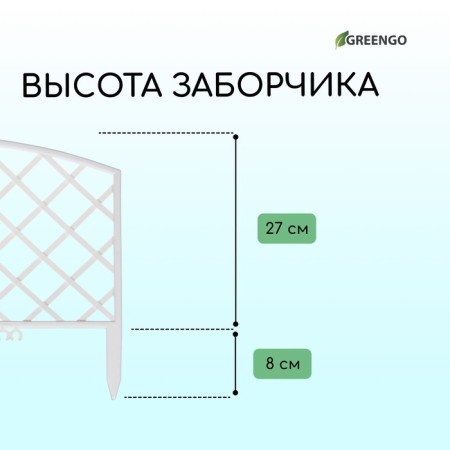 Decorative fence, 35 × 220 cm, 5 sections, plastic, white, Romanika, Greengo-2