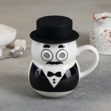 Ceramic mug with silicone lid "Gentleman", 380 ml, MIX drawing-6