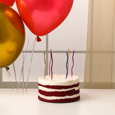 Set of candles in the cake 6 pcs. serpentine + 5 balls, assorted, chrome-1