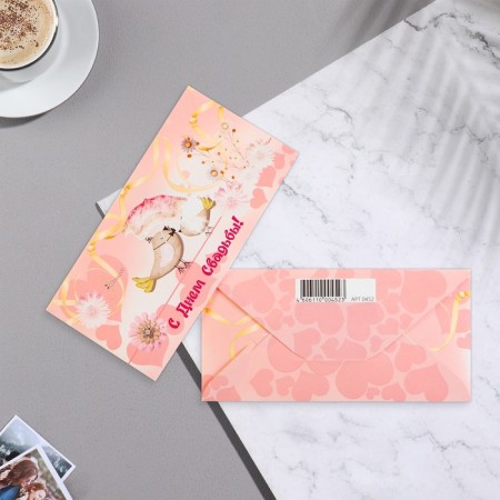 Money envelope "Happy Wedding Day!" glitter, birds, 16.5x8 cm-1