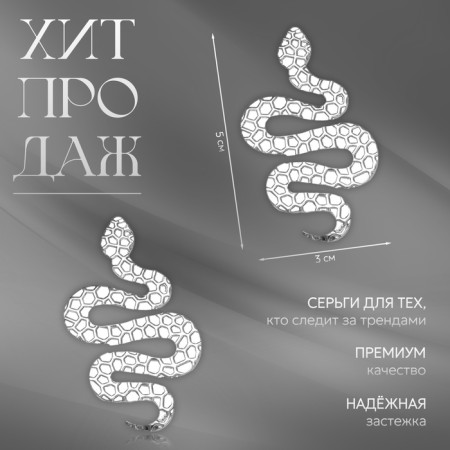 Earrings Metal "Snake" large, silver color-3