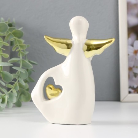 Souvenir Ceramics "Baby Angel with Heart" White with gold 10.5x4.2x14 cm-2
