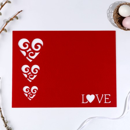 Napkin "Heart", red color, felt, 38 cm x 28 cm