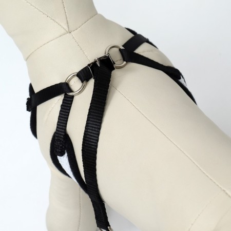 A set with a soft harness and a bow, size S, leash 120 x 1.5 cm, fire 23-42 cm, gray-3