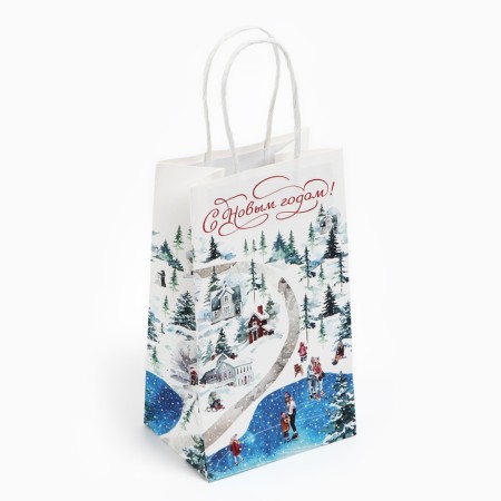 Gift package "Happy New Year", white craft, 12 x 21 x 9 cm, new year-4