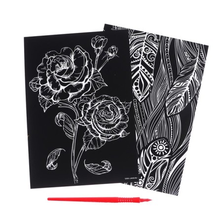 A set of engravings "feathers and roses" with a metallic effect "Gold", 2 pcs., A5