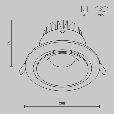The built-in lamp Technical DL031-L12W3K-D-B, LED, 12 W, 98x98x75 mm, 760 lm, 3000k, black-7
