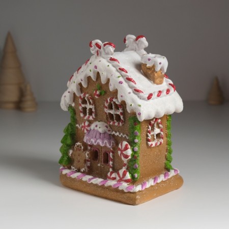 Souvenir Polystone Light "Gingerbread House with a Christmas tree, gingerbread and candy" 12.5x9.5x17 cm-3