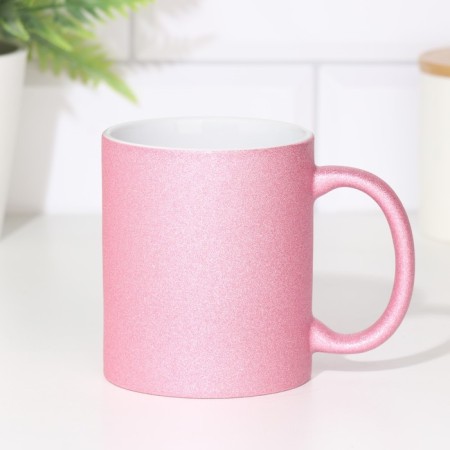 Poramic sublimation mug with logo, color pink glitter, 320ml-1