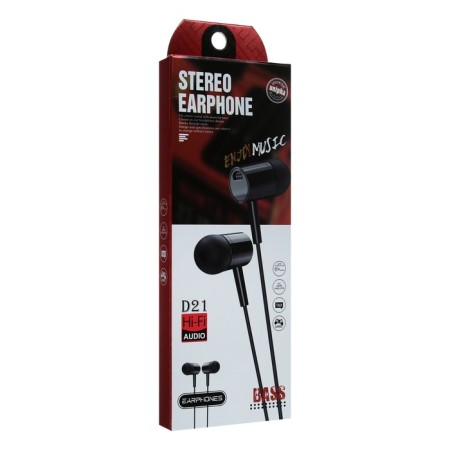 Headphones D21, wired, vacuum, microphone, 1 m, jack 3.5 mm, black-3