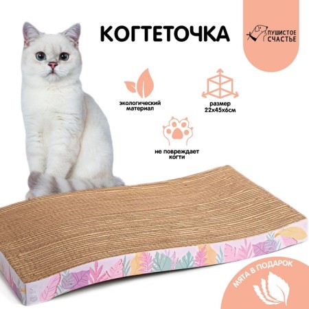 Coopete from cardboard with cat mint "Tropical leaves", wave, 45 × 21 × 3.5 cm-2