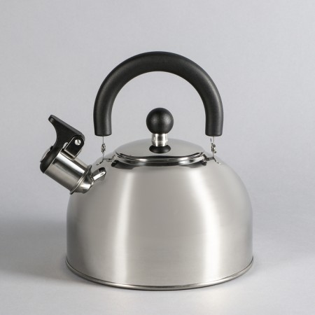 A stainless steel kettle with a whistle, 2.5 liters