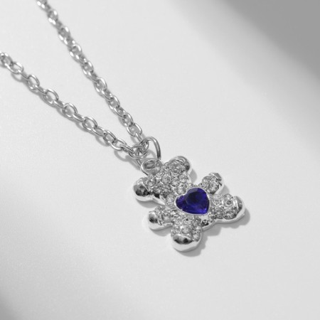 Piece "Bear" with a heart, white-blue color in silver, 40 cm