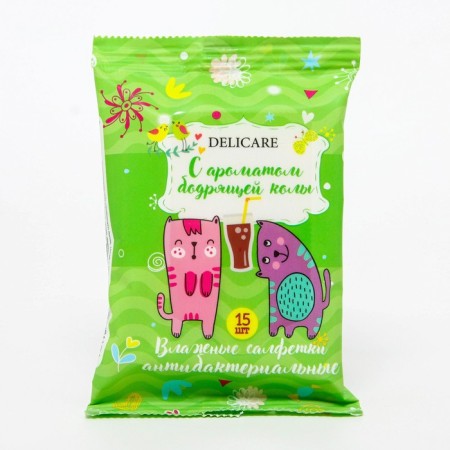Children's wet wipes Delicare antibacterial cats 15 pcs