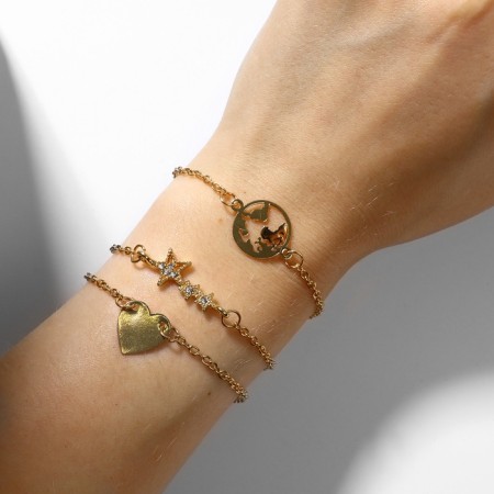 Set 3 bracelet "Style" star, earth, heart, white color in gold, 19 cm-4