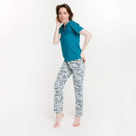 Female set (T -shirt, trousers), turquoise color, size 44-1