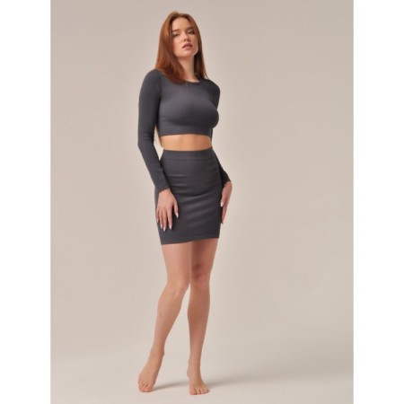 Crop female Top in a rutter with long sleeve Top Senza Maniche Rib, size 42-44, color graphite-2