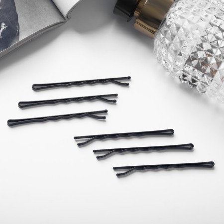 Invisible hair "Classic Lux" (set of 18 pcs) ribbed, 6 cm, black-1