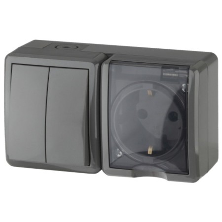 Block Roset+Double IP54, 16A (10AX) -250V, OU, Era Expert, Gray