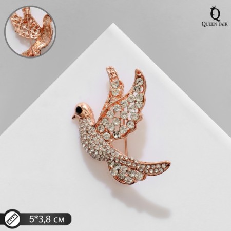 Brooch "Bird" fluttering, white color in pink gold