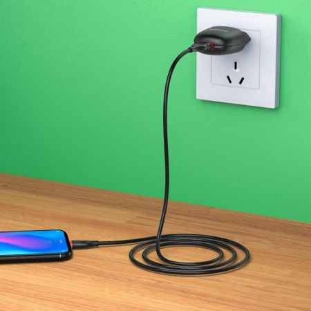 Network charger Borofone BA49A, USB, 2.1 A, Type-C cable, 1 m, black-2