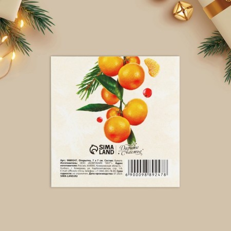 Happy New Year Hagd Postcard, Mandarins 7 x 7 cm, New Year-3