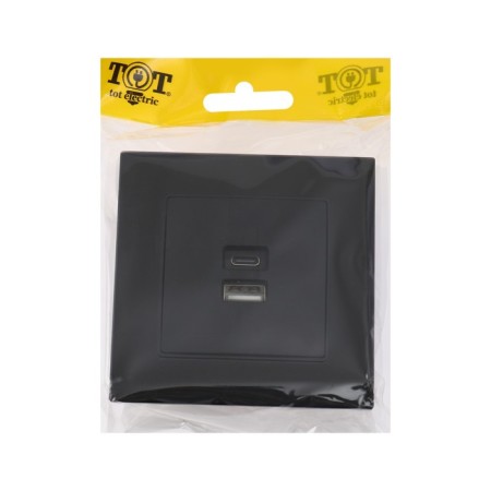 Socket with USB-A + usb-C connectors, 2.1 A, 5V, TOT GLOSSY GLASS, hidden, glass, black-4