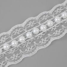 Ryush lace, with beads, 35 mm, 4.5 ± 0.5 m, white color