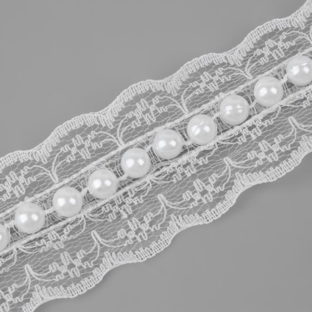 Ryush lace, with beads, 35 mm, 4.5 ± 0.5 m, white color