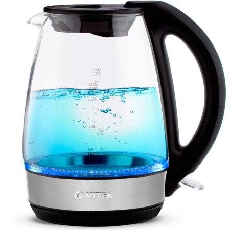 Electric kettle Vitek VT-7091, glass, 1.7 l, 2200 watts, black-silver