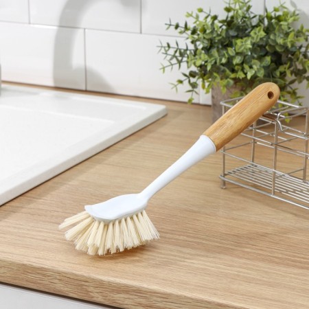 Brush for dishes Meli, 8 × 6.5 × 29 cm, bamboo handle, beige color