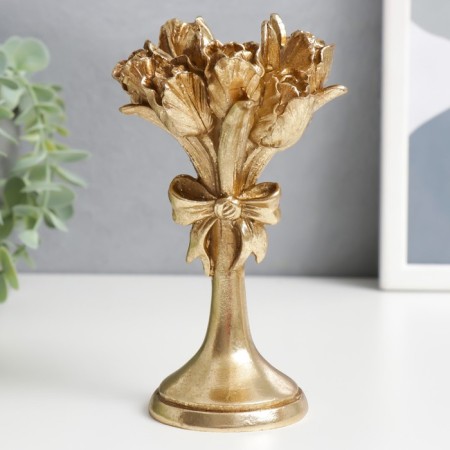 Polystone candlestick for 1 candle "Bouquet of tulips" gold 16x9.5x9.5 cm-1