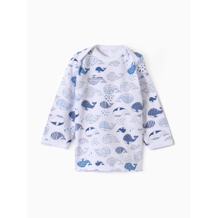 Children's blouse with long sleeve "Whales", white/blue color, height 62 cm