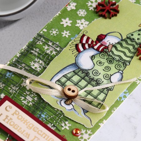 Handmade envelope "Merry Christmas and New Year!" Snowman, Christmas tree, snowflakes-2
