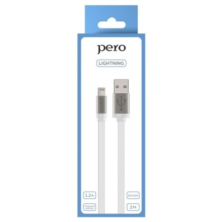 Кабель PERO DC-01, Lightning - USB, 1.2 А, 2 м, плоский, белый-1