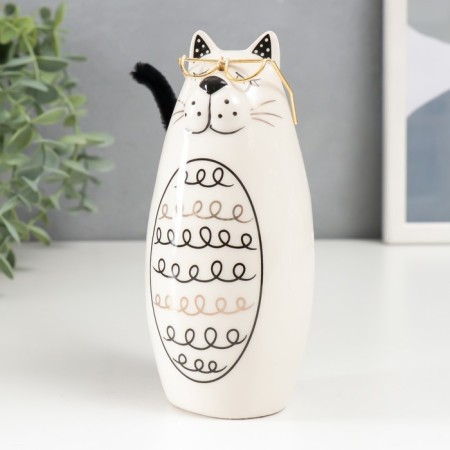 Souvenir Ceramics "Cat with glasses with a curly tummy" 6.2x5.8x14 cm-3