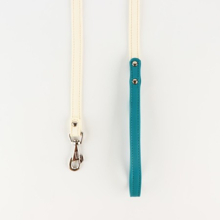 Set of collar (58x2.5 cm) and leash (130x1.4 cm) from eco -leather, turquoise with white-4