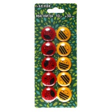 Magnets for boards with a design of 30 mm, 10 pieces, Devente Funny Bugs, in a cardboard blister