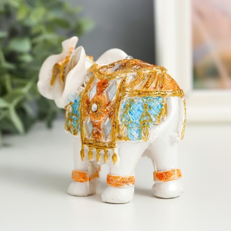 Polystone souvenir "White Elephant in the Golden Popone with blue inserts" MIX 9.5x5x7 cm-2