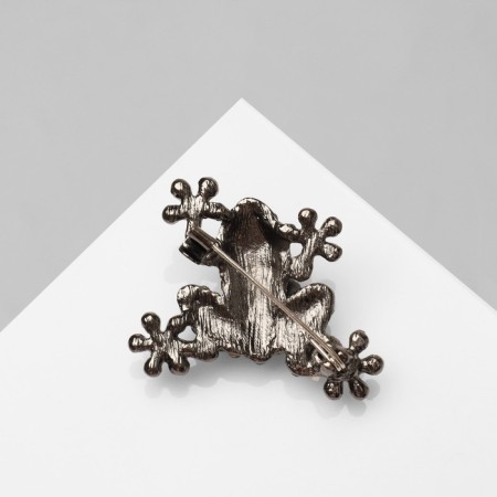 Frog brooch, emerald color in gray metal-2