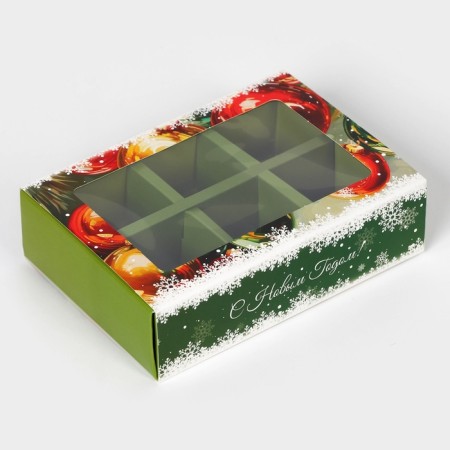 New Year. Box for 6 sweets "Christmas toys", 13.7 x 9.8 x 3.8 cm, confectionery packaging-3
