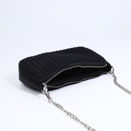 Baget bag with zipper, long belt, black color-7
