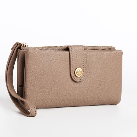 Women's wallet on the button, beige color