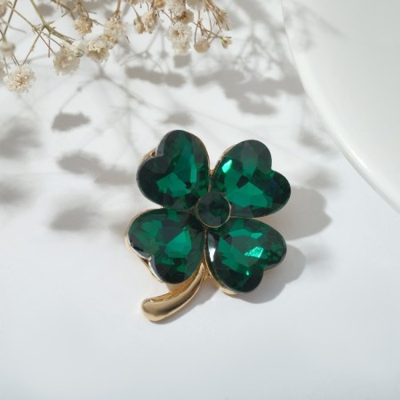 Brooch "Clover" luxurious, the color is dark green in gold-1