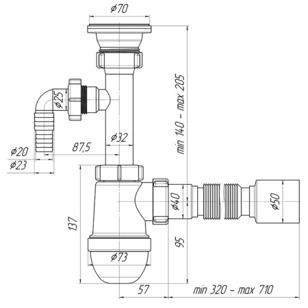 Siphon for washing "Ani Plast" C0310, 1 1/2 "x40 mm, with the challenge and corrugation 40x50 mm-3