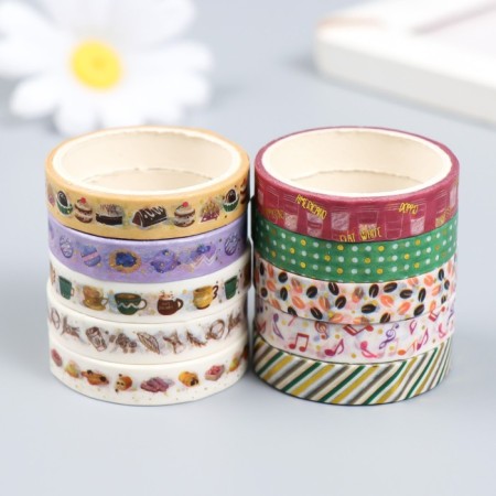 Adhesive tape Paper "Coffee shop" set 10 pcs. 0.8 cm dl. 2 m 8.5x4x1 cm