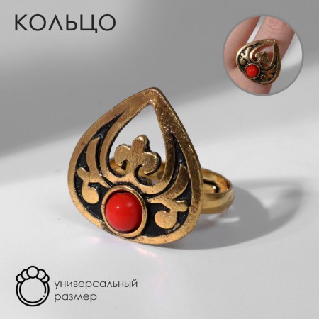 Ring "Ethnic" drop, red color in black gold, dimensionless